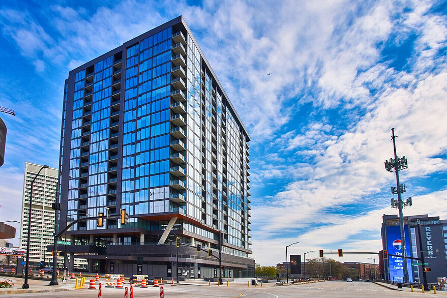 The Mitchell, a 19-story luxury apartment building with ground-floor retail and dining, was the first residential tower to open at Centennial Yards.