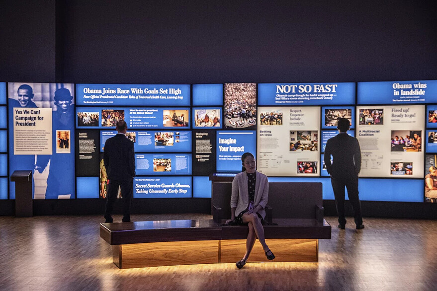 The second level of the museum chronicles the movements that inspired the Obamas and their political rise. - Lucy Hewett for NPR