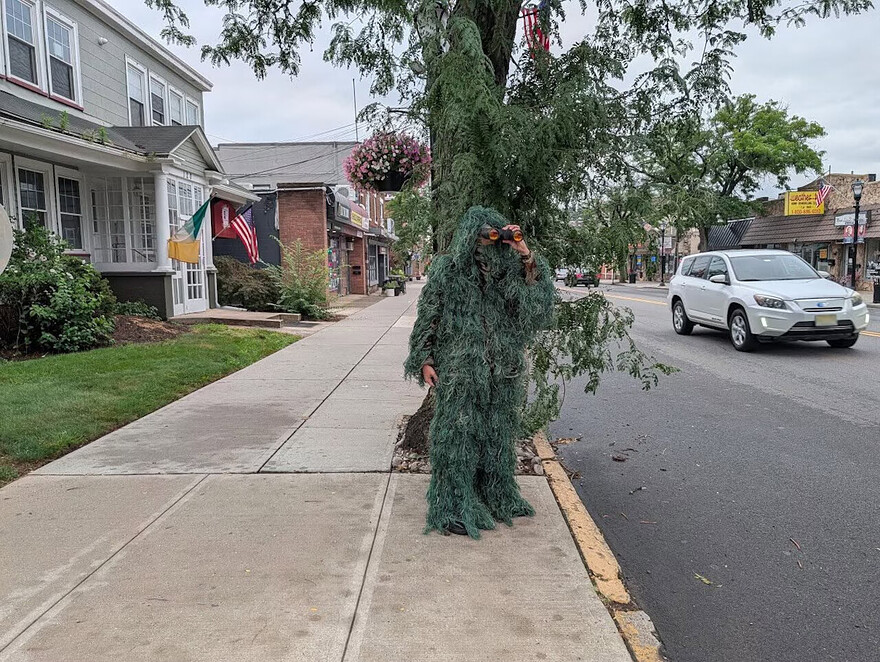 A Dunellen police officer dressed as a shrub helped officers crack down on distracted driving on Wednesday, July 29, 2026. ©Dunellen Police Department