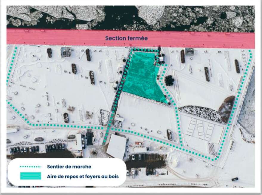 La section du quai Paquet fermée de manière préventive est illustrée en rouge.