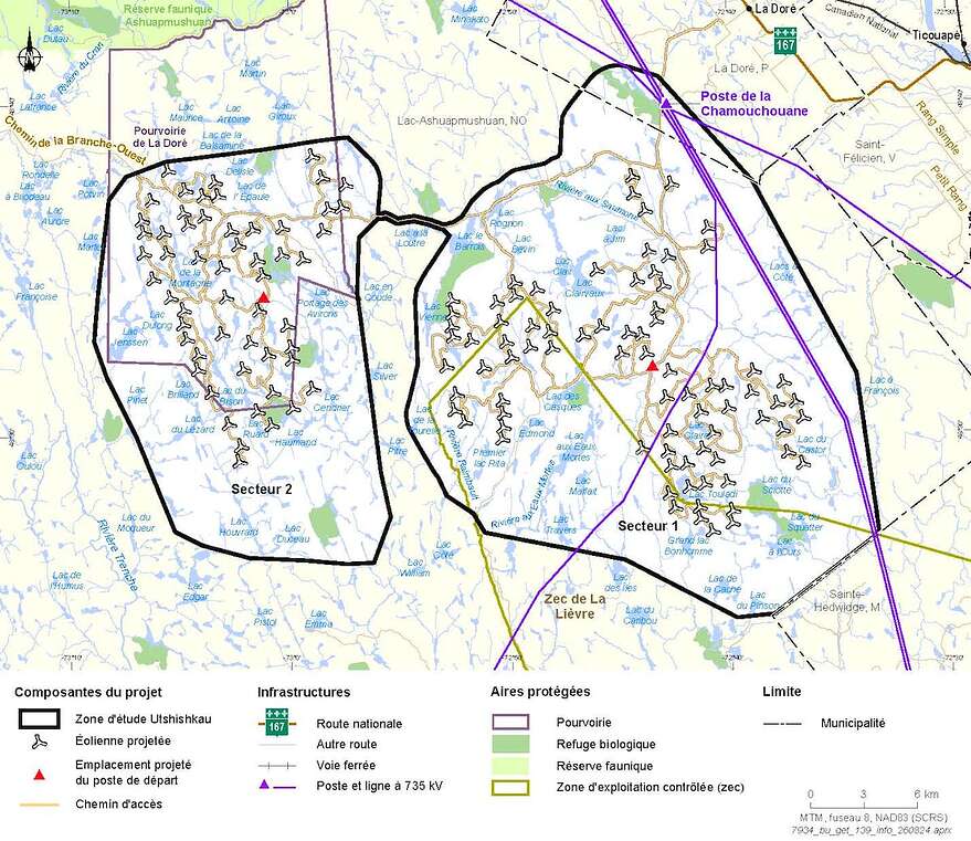 La configuration revue de l'emplacement des éoliennes.