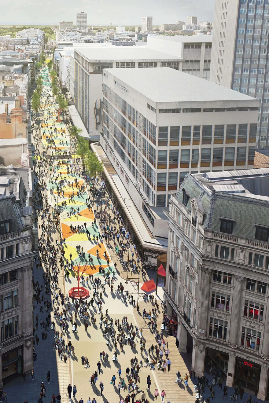 An artist's impression of Oxford Street with no traffic