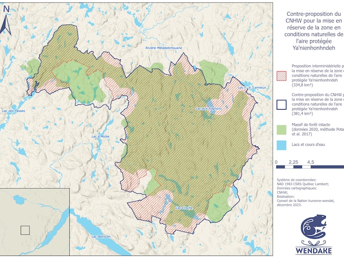 Carte montrant les contours d'un projet d'aire protégée d'initiative autochtone