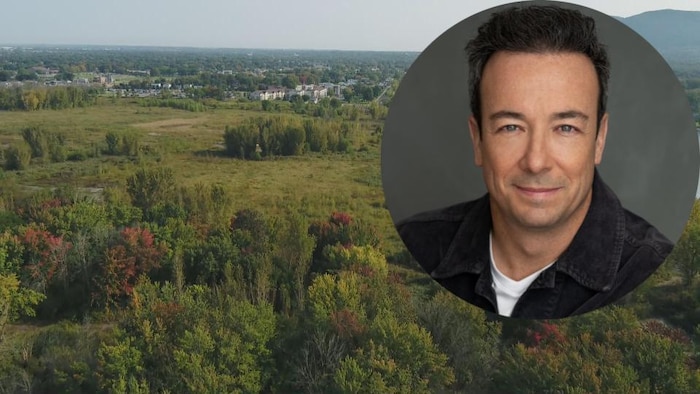 Une partie du terrain vendu à Northvolt. En médaillon : Luc Poirier.