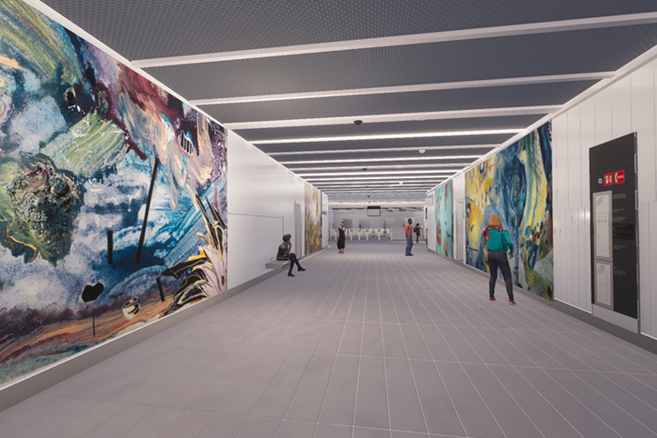 L’œuvre de Manuel Mathieu, Le mont habité, sera conçue avec l’atelier Mosaika à Montréal, et sera intégrée à la station Édouard-Montpetit.