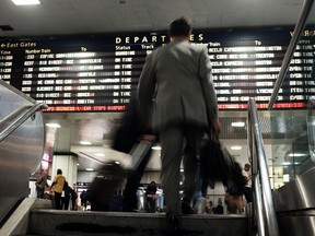 The departure board at Penn Station in New York City. Reviving service with Montreal would be a shot in the arm for the tourism industry.
