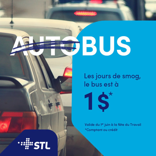 Quand Environnement Canada émet un avis de smog à Laval durant l'été, la STL active le tarif spécial à 1$. (Groupe CNW/Société de transport de Laval)