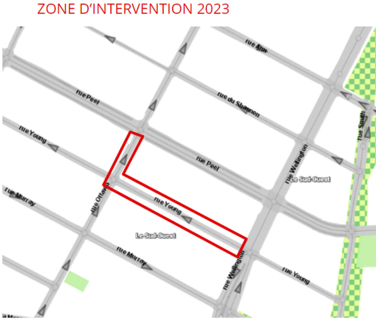 Rue Young: zone d'intervention 2023