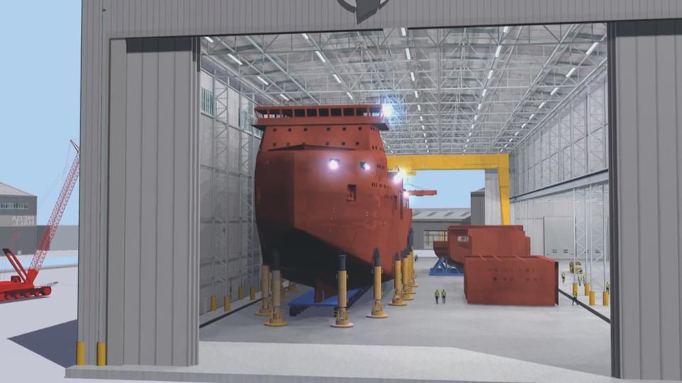 L’immense hangar d’assemblage permettra de construire les navires à l’intérieur.