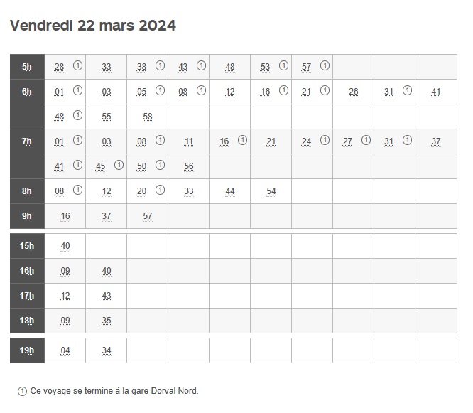 Horaire  460 Ouest