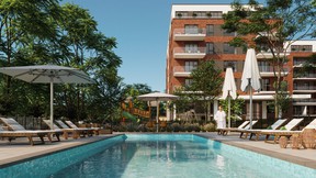 Amenities like a beautiful swimming pool are available for residents’ use.