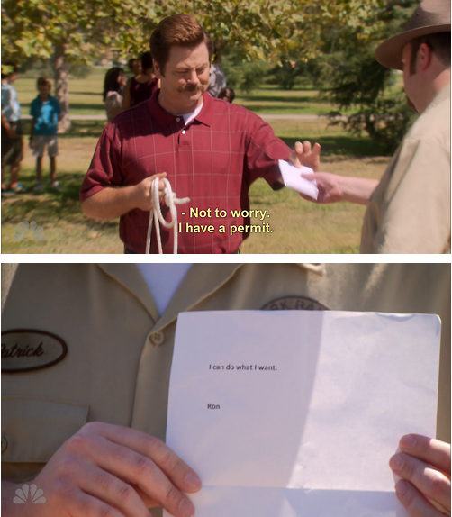 ron-swanson-shows-off-his-permit-to-the-police-officer