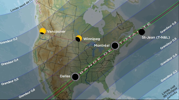 L'éclipse du Soleil du 8 avril en Amérique du Nord.
