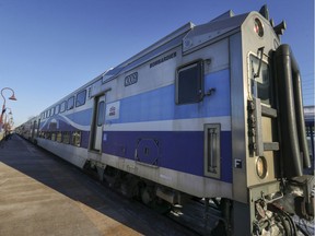 Side view of a commuter train car.